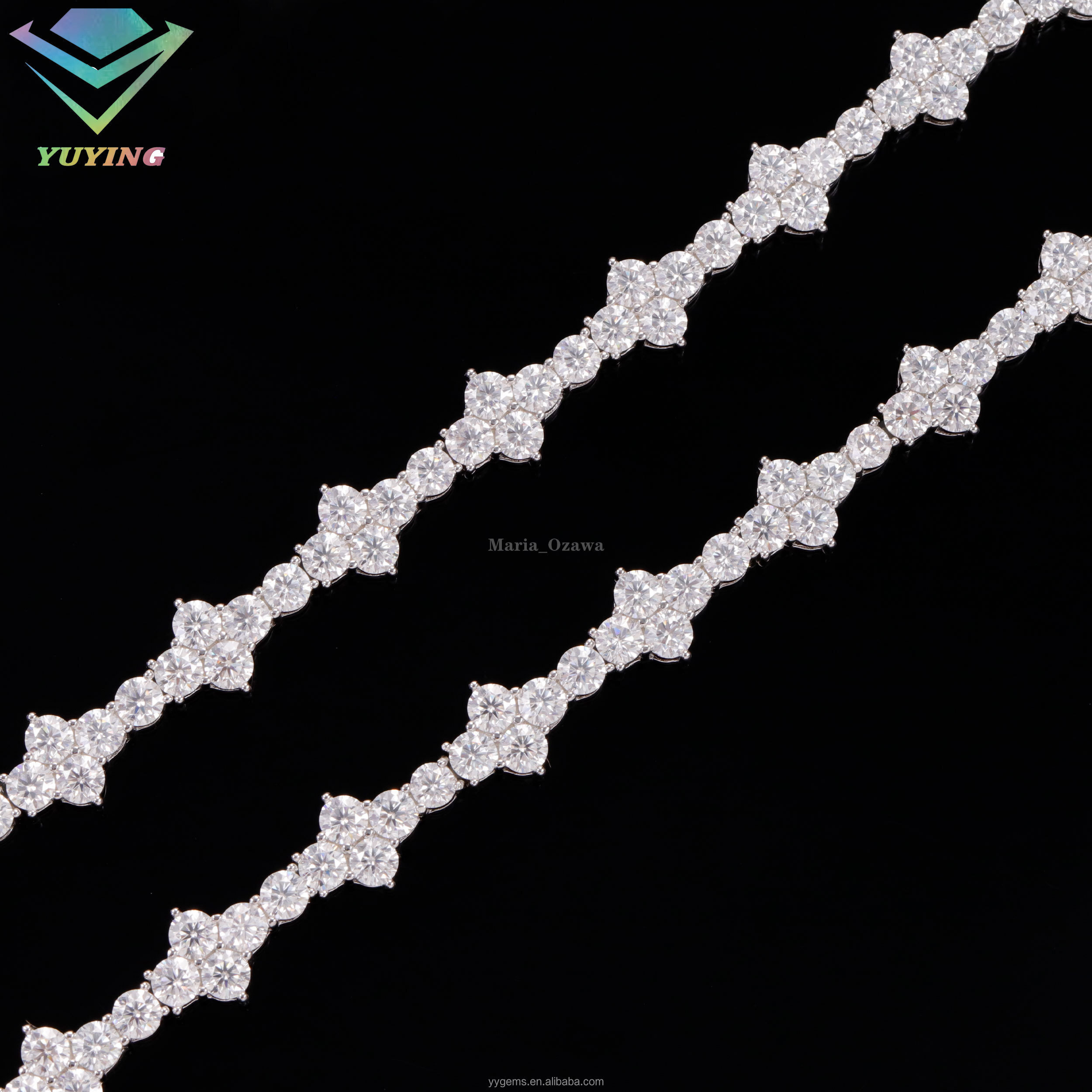 Yu Ying Design 100% TestPass Silver Iced VVS Moissanite Diamond Bracelet with Cuban Link Chain Fashion Jewelry Bangles