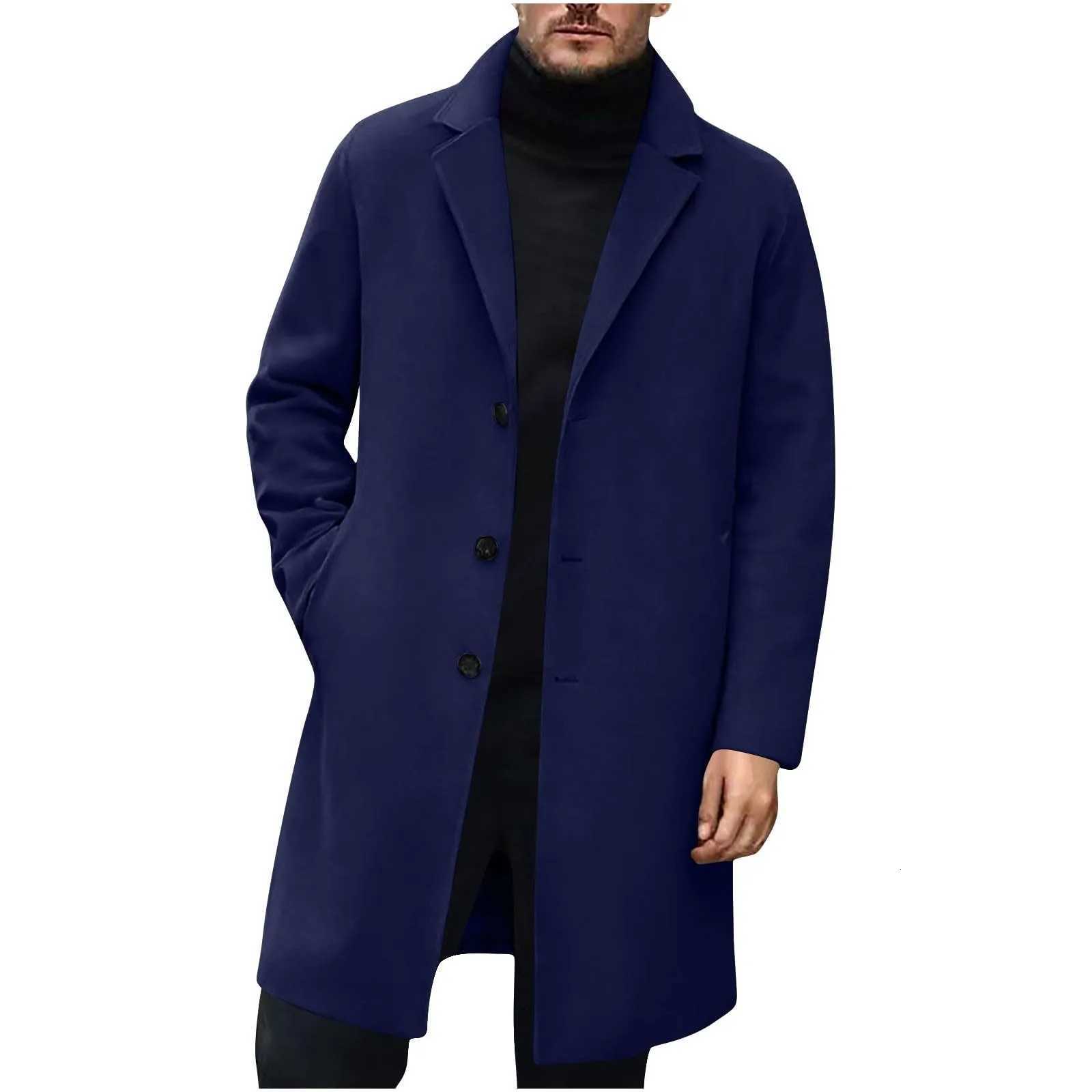 Men Wool Blends Coats Trench Pea Coat 2025 Spring Winter New Solid Color High Quality Mens Wool Jacket Luxurious Brand ClothingXJ250827