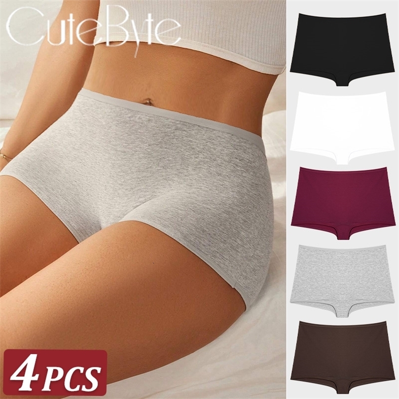 4PCS Womens Panties Cotton Seamless Sports Boxers Underwear Female Solid Color Briefs Cozy Lingerie Intimate Underpants XSXL250826