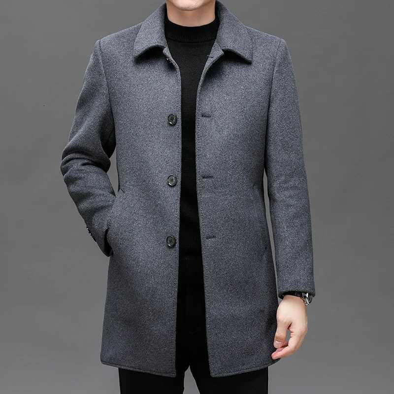 Winter Autumn Man Black Gray Cashmere Wool Coat With Detachable Puffer Lining Design Overcoat Sheep Elegant Wool Classic OutfitsXJ250827