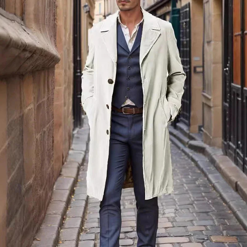 England Style Solid Corduroy Trench Coats Men Lapel Single Breasted Fall Outerwear Long Sleeve Midlength Mens Winter Jacket 250827BJ
