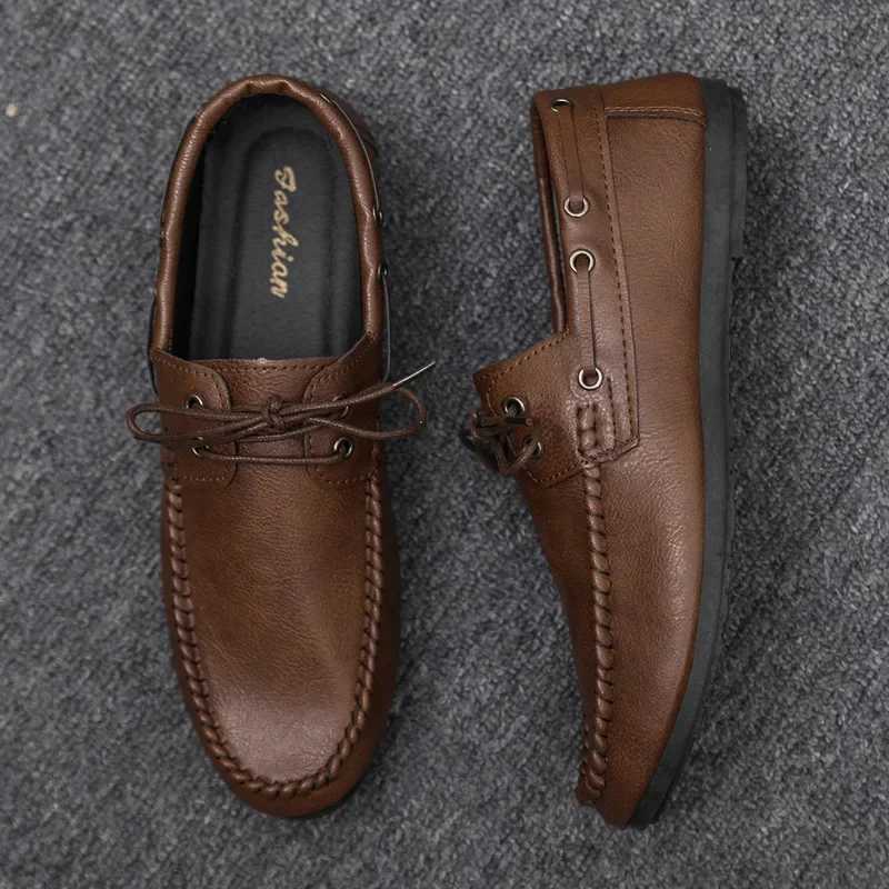 Breathable Business Men Leather Shoes Summer Slip Loafers Men Casual Leather Shoe Black Flats Driving ShoesXJ250827