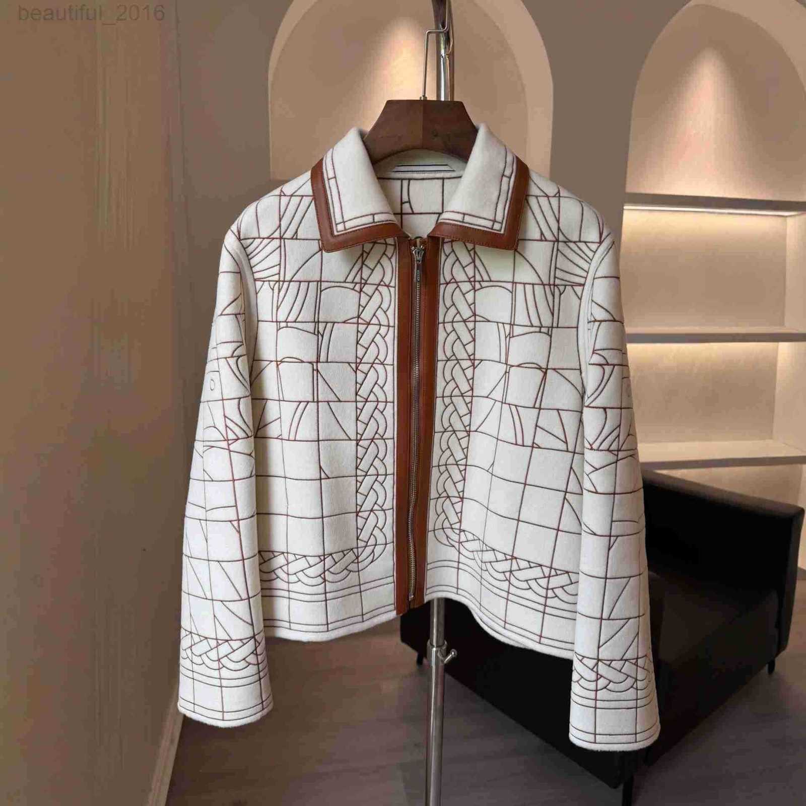 Women's Jackets designer H Brand 2025 Autumn Winter New Embroidery Heavy Craft Genuine Leather Cashmere Coat Overcoat NLUS