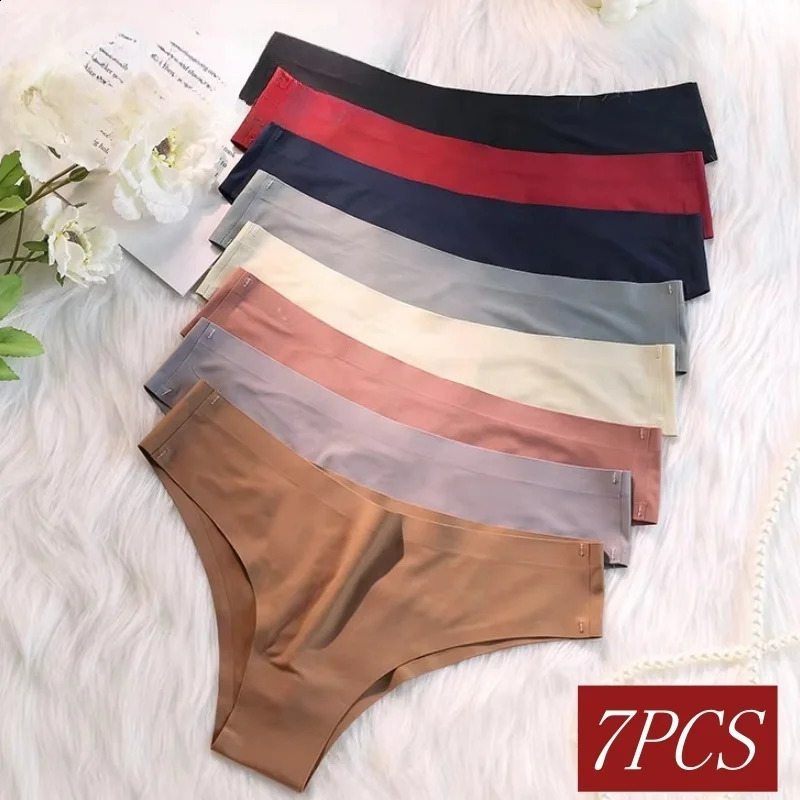 7PCS/Set Panties Women Sexy Seamless Underwear Ice Silk Underpants Low Rise Panty Female Soft Solid Color Ultrathin Briefs250827