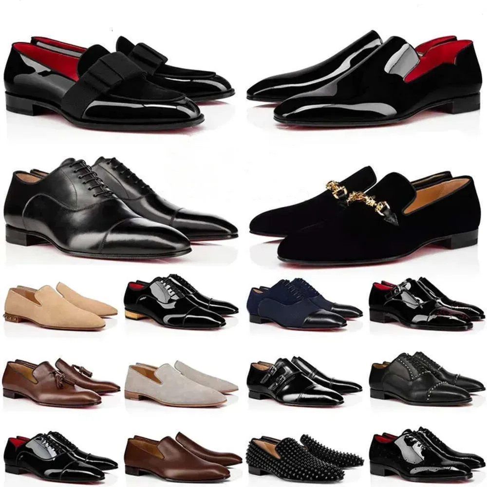 Designer Mens Dress Shoes Suede Leather Loafers Red Luxury Sneakers Black Patent Leather Studded Rivets Business Party Wedding Platoon Shoes 38-46