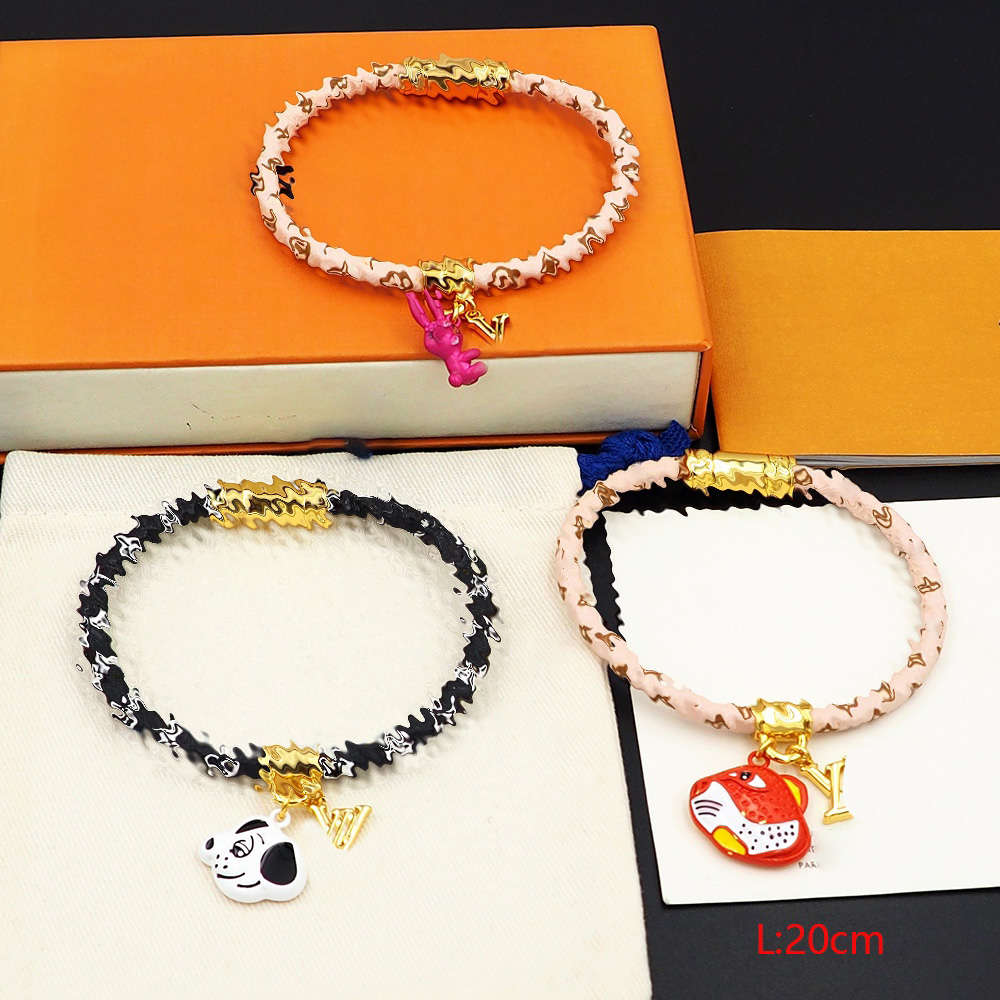 2025 fashion designer cute cartoon rabbit and small turtle pendant PU bracelets and chains for men and women 666666
