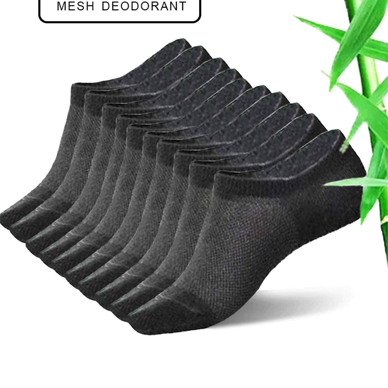 10Pairs Bamboo Socks Thin Summer Mens Invisible Socks Absorbent Deodorant Harajuku Bamboo Fiber Mesh Short Sock Black Plus Size250827ww