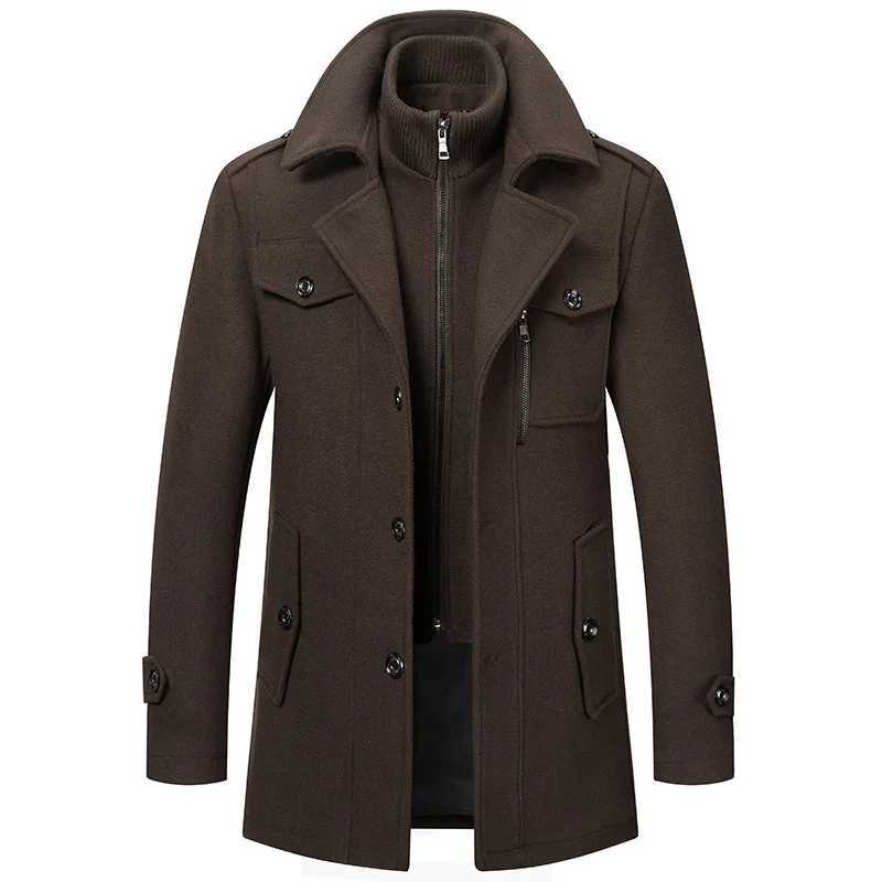 Autumn Winter Mens Wool Trench Coats Fashion Middle Long Jacket Male Double Collar Zipper Coat Windbreak Woolen Overcoat 4XLXJ250827