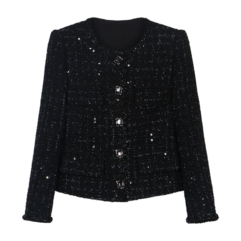 fashionable and elegant celebrity sequin temperament small fragrance style tweed round neck singlebreasted jacket 250826