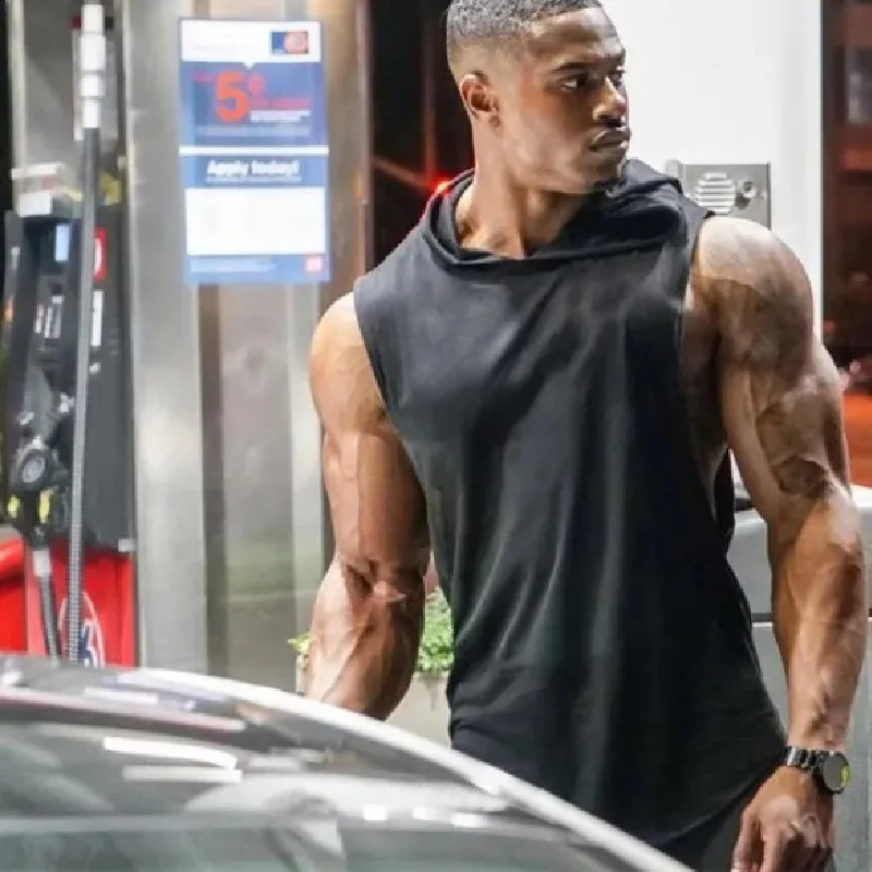 2024 Summer Mens Basketball Running Training Hooded Sleeveless Fitness Top Fashionable Loose Speed Drying Sports Tank Top250826