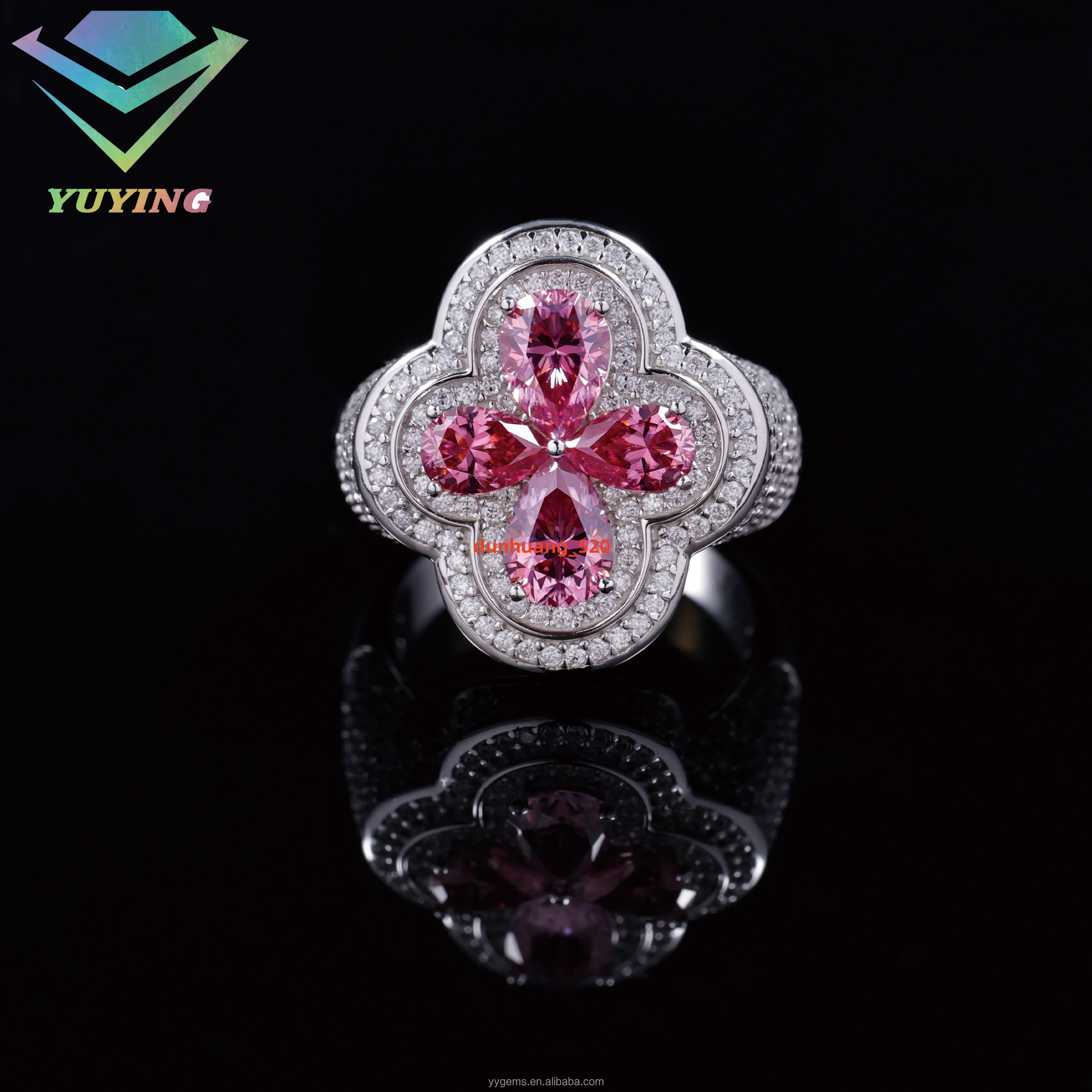 In Stock Fashion Design Cross Ring Pink Blue Diamond 18K Gold Plated 925 Silver Pear Cut Moissnanite Diamond Ring for Men