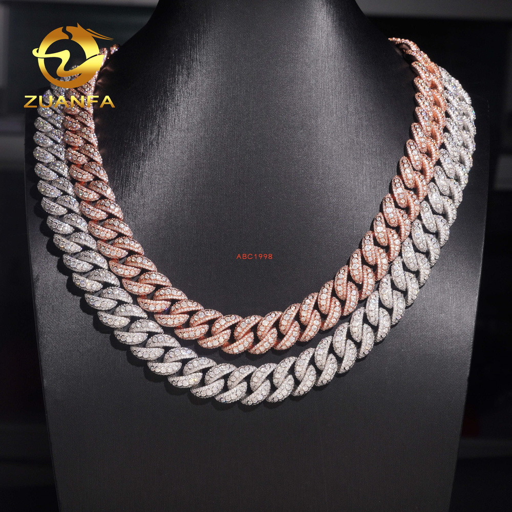 Trendy 15mm Moissanite Hip Hop Style Jewelry 925 Silver Necklace Iced Out VVS Moissanite Diamond Cuban Link Chain Bracelet