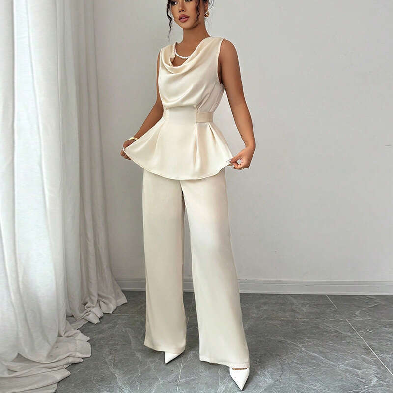 Bestseller 2025 Summer Elegant Mature Style Sleeveless Top Straight Long Pants Set Women's Clothing Ddmylion