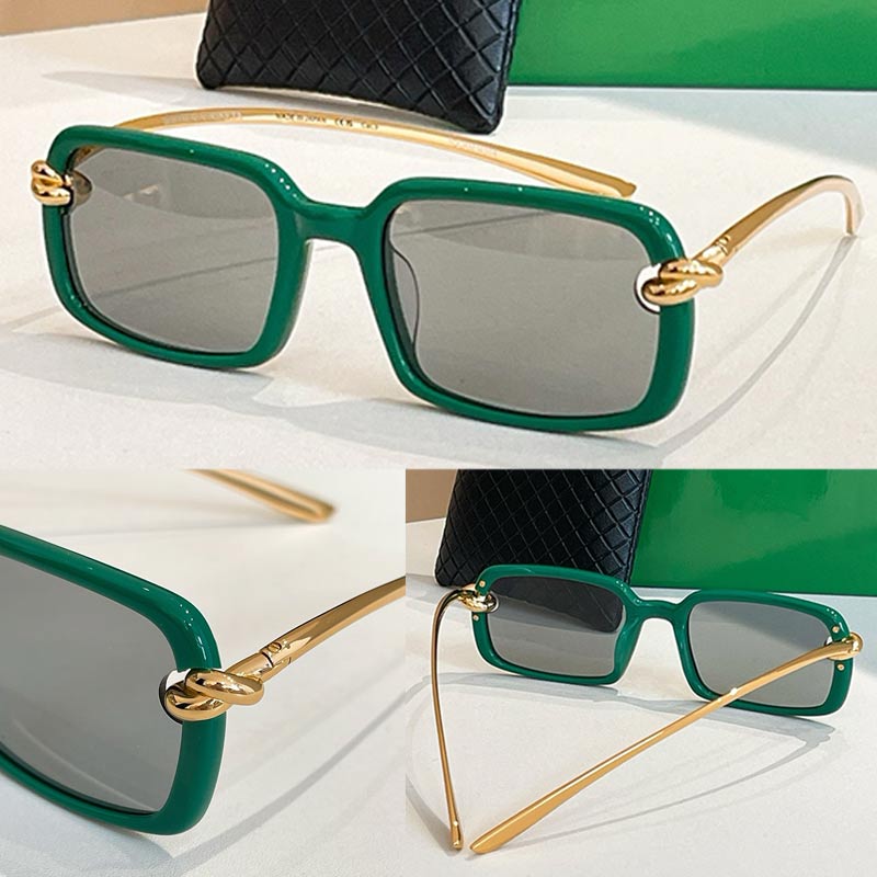 Womens Designer Sunglasses BV1419S Sunglasses for Women Gold Metal Knot Temple Green Rectangular Acetate Frame Grey Lens Fashion Retro Glasses top q