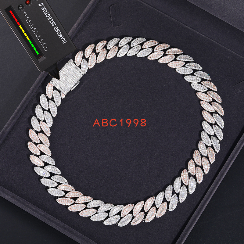 Pass Diamond Tester 2 Tones 20mm Buguette VVS Moissanite Cuban Chain Luxury 925 Silver Heavy Hip Hop Jewelry Cuban Link for Men