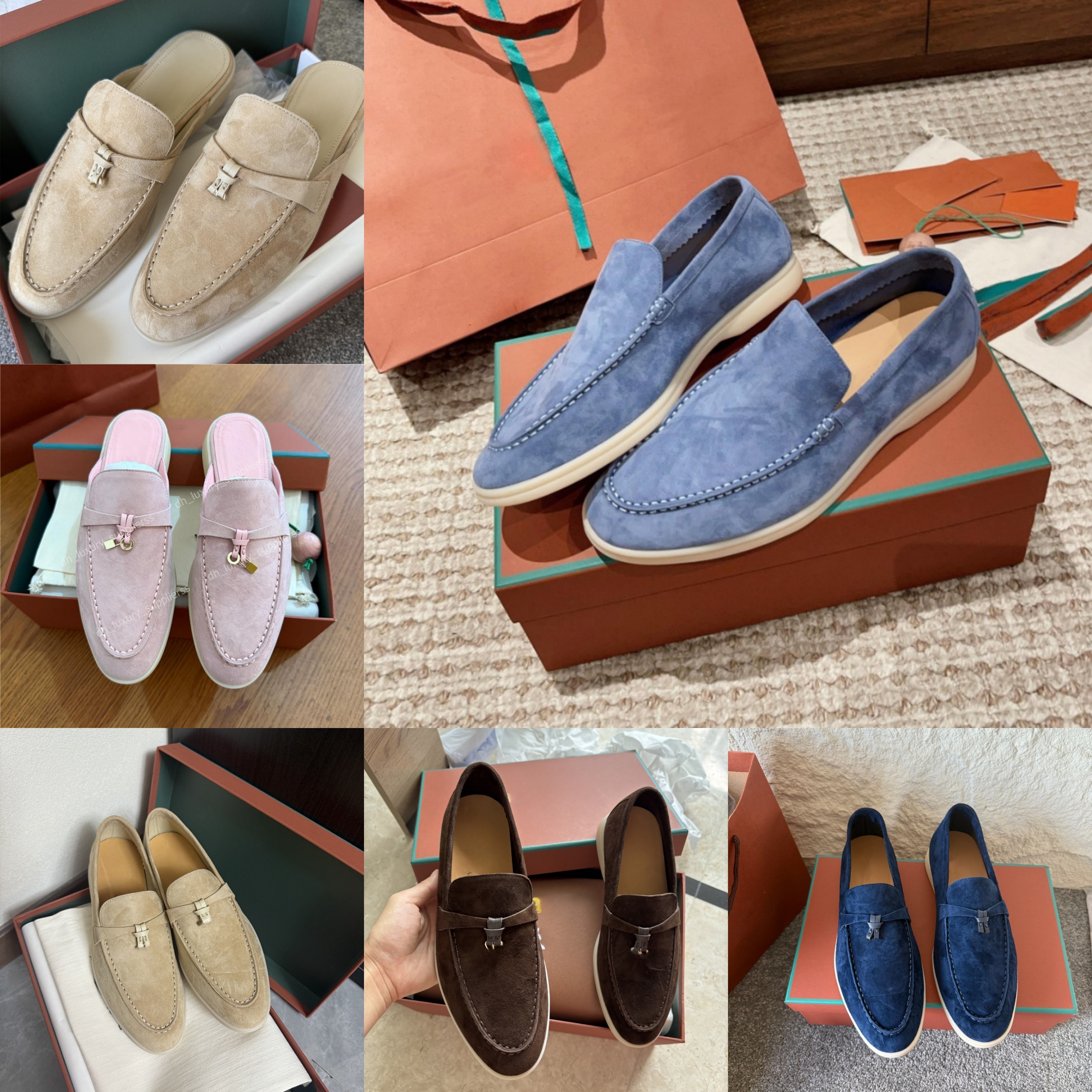 Designer Chaussures Femme Charms Mocassins Suède Open Walk Babouche Classique Beige Chaussures Décontractées Sandales Mule Mocassin Plate Élégant