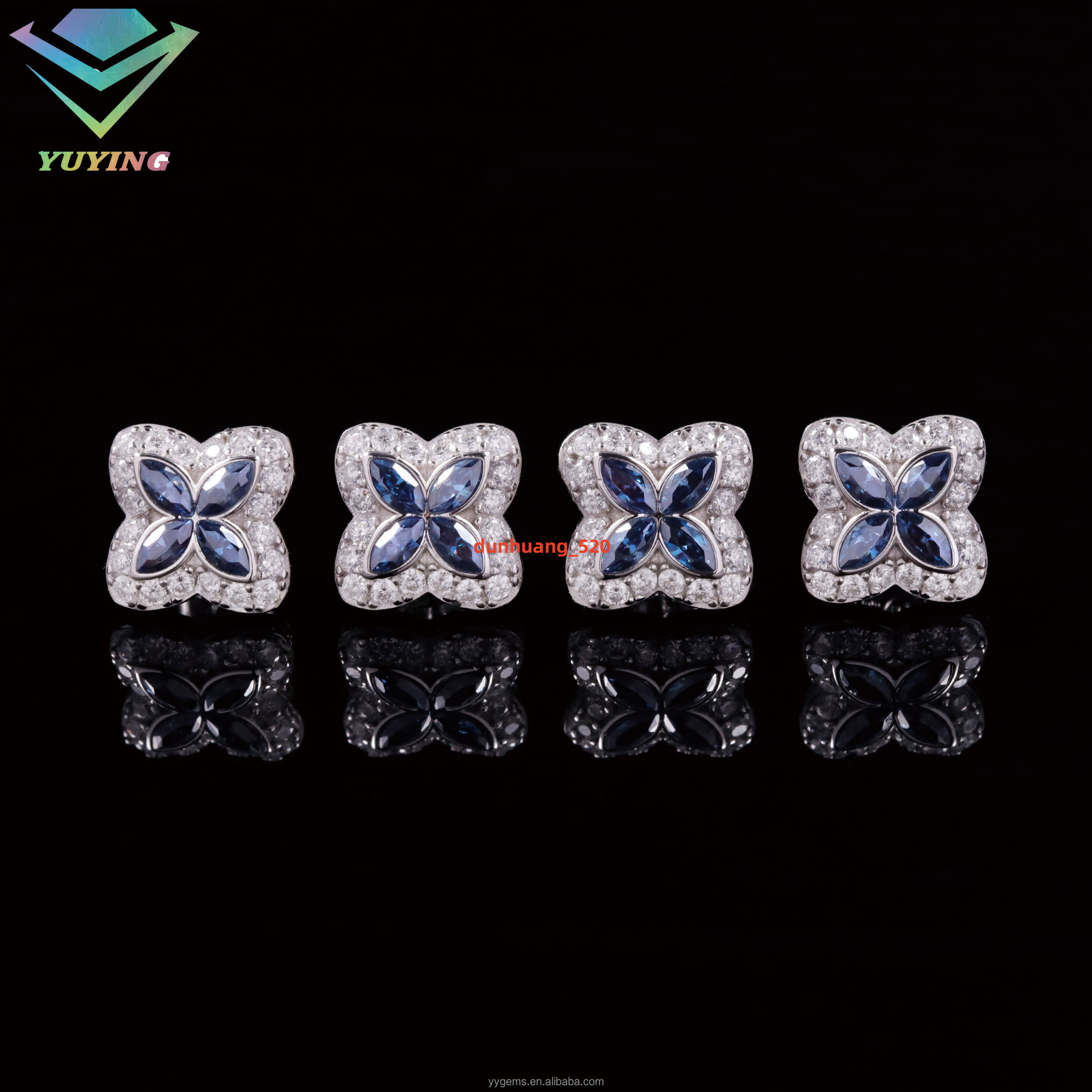 New Arrival in Stock Hip Hop Mens Iced Out 925 Sterling Silver Flower Blue Marquise 10MM Moissanite Earrings