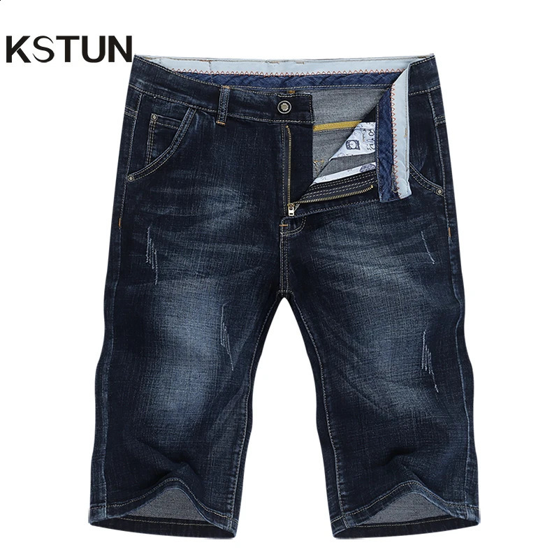 KSTUN 2025 Men Summer Shorts Jeans Mens Shorts Pants Dark Blue Straight Cut Denim Pants Streetwear Casual Stretch Mens Clorhing250826