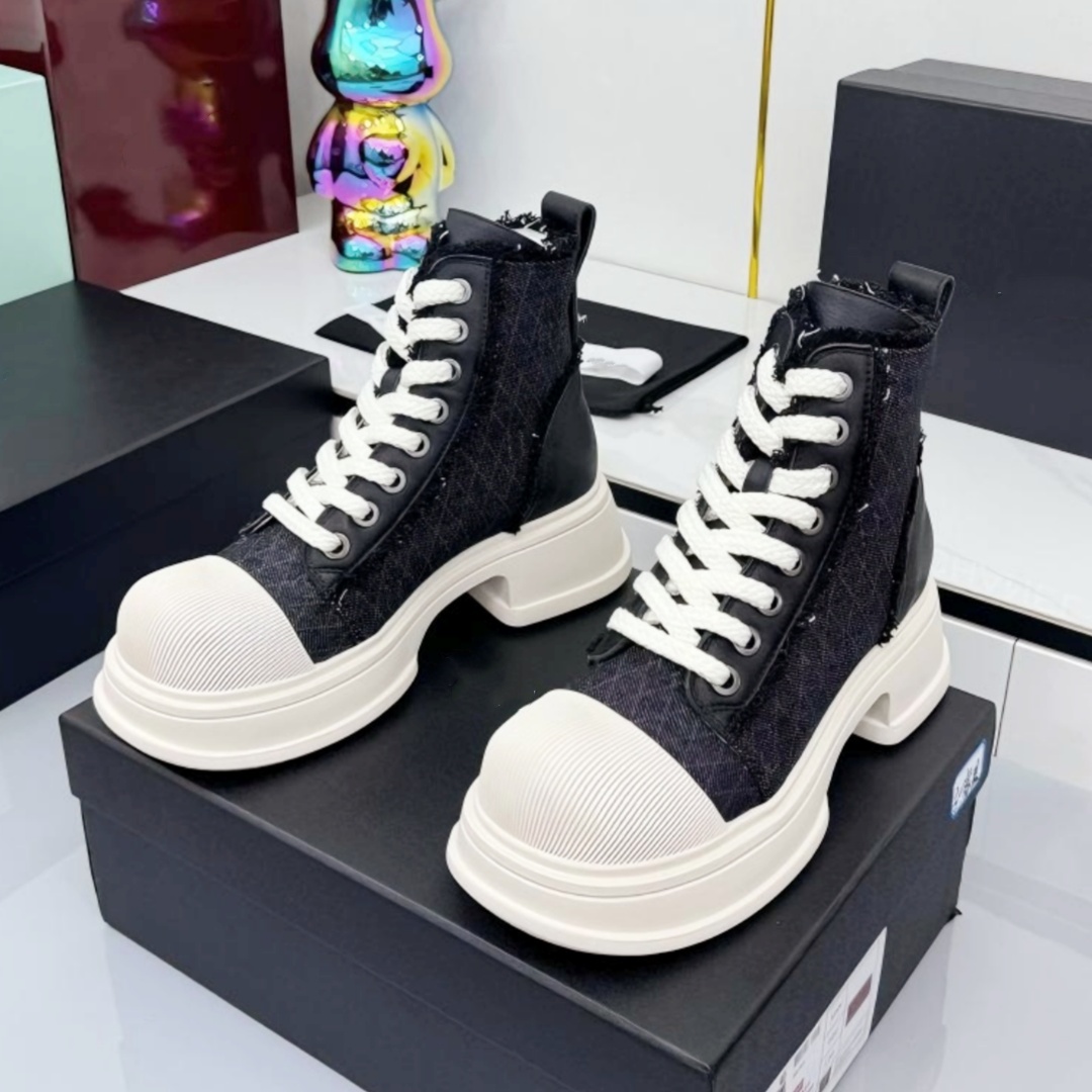 10a Designer Ankle Platform boot Womens denim canvas booties Luxury shoe leather motorcycle wedge Knight Martin boot high quality Classic Outdoor sp
