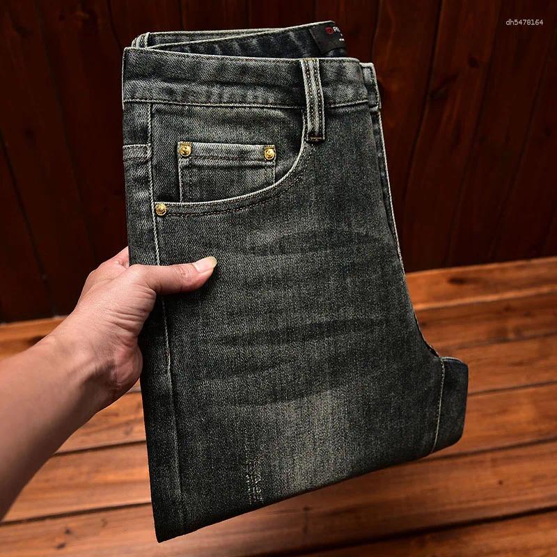 Men's Jeans Fashion Trendy Autumn Slim Fit Feet Light Luxury Printed Stretch Casual Winter Tide Korean Style Youth Trousers