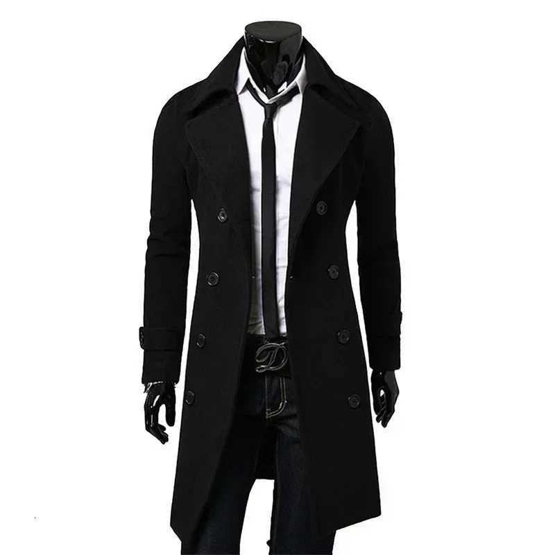 2024 Autumn Winter Wool Blend High Quality Fashion Casual Slim Fit Solid Color Mens Double Breasted Trench Coat JacketXJ250827