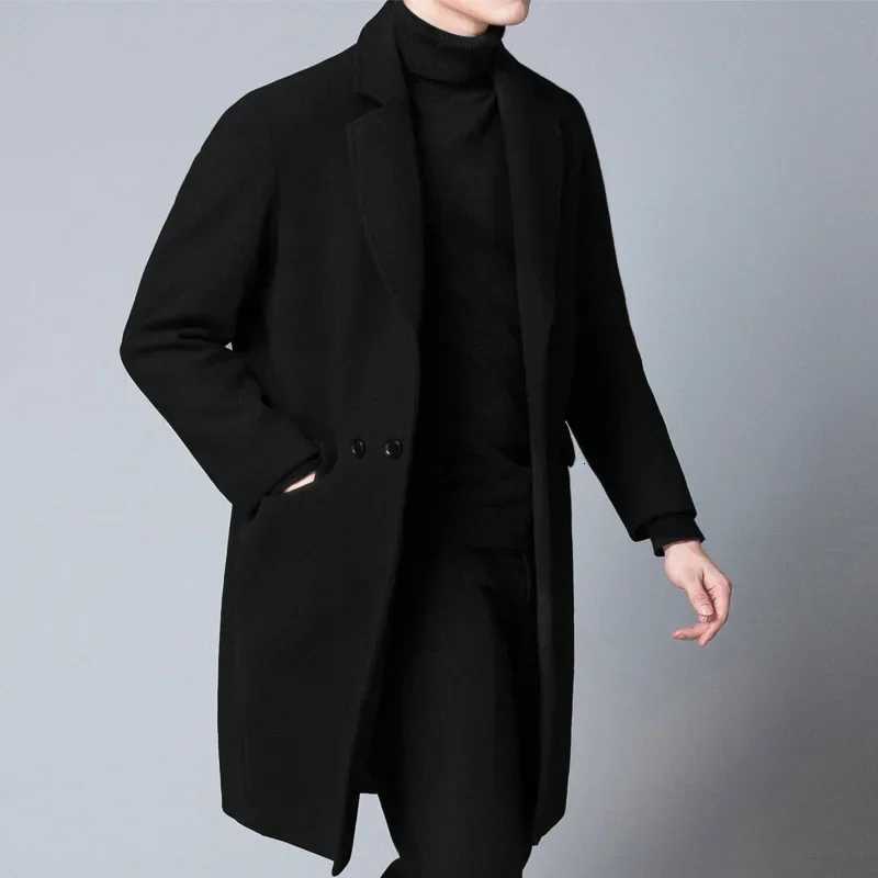 2024 Brand New Handmade Wool Woolen Coat Mens Leisure Long Trench Coat Slim Mens Fashion Outerwear Clothing GarmentXJ250827