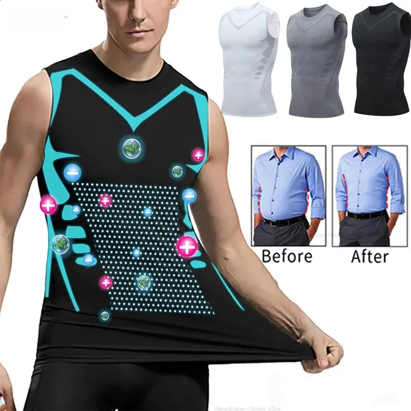 Mens Slimming Vest Ionic Compression Shirt IceSilk Cooling Body Shaper Tank Top Tummy Control QuickDry Fitness Shirts250827