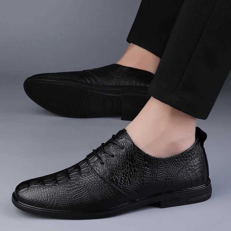 Comfort Mens Loafers Genuine Leather Slip Black Casual Business Dating Formal Party Office Fi Business Laceup ShoesXJ250827