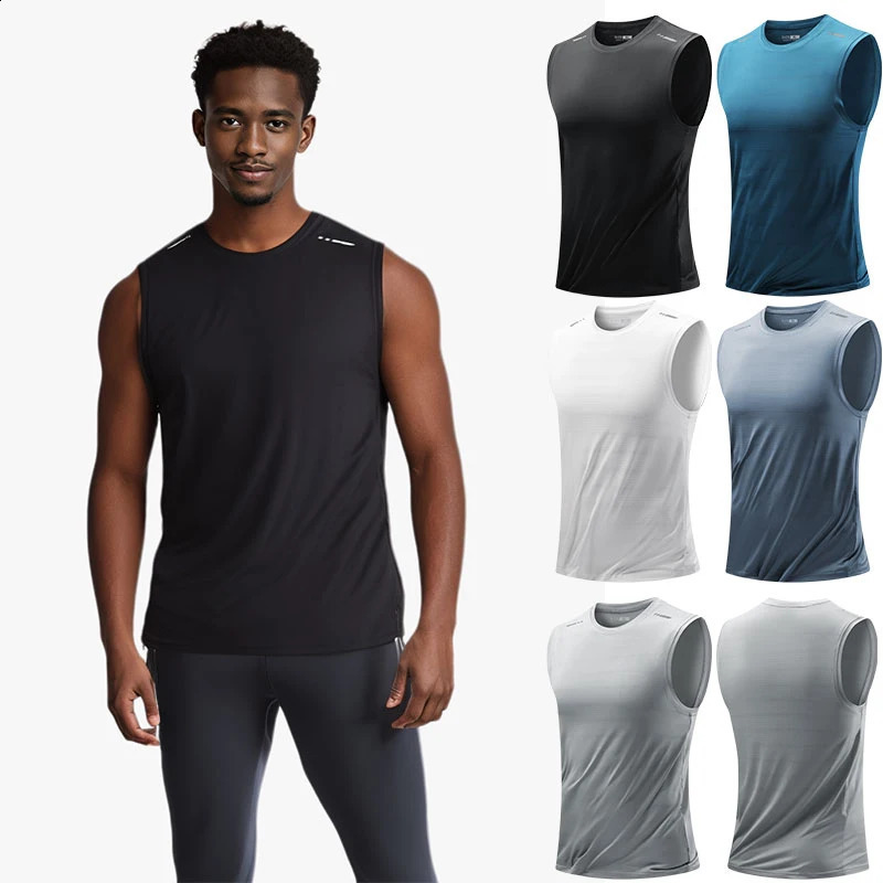 Summer Running Vest Breathable Sleeveless Top Stretch Fitness Vest Mens Reflective Jogging TShirt Gym Vests Men Quick Drying250826