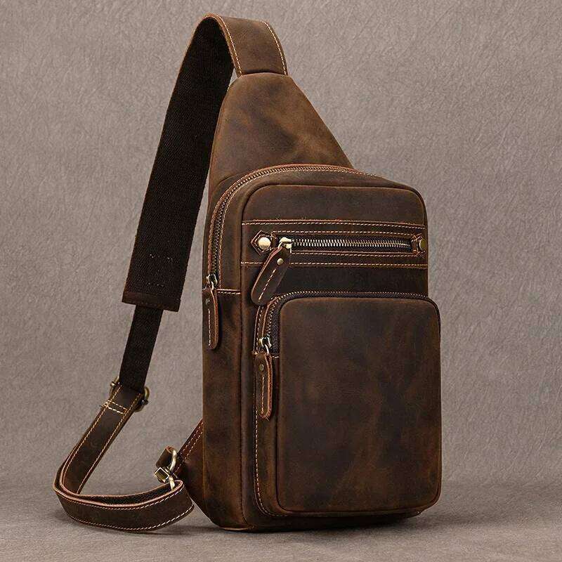Designer Bags Newsbirds High Quality Big Real Cowhide Bags Crazy Horse Leather Men's Sling Bag Chest Pack For Man Male Luxury Bag
