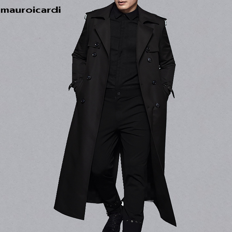 Mauroicardi Spring Autumn Extra Long Black Khaki Trench Coats Men Double Breasted Plus Size Overcoat European Fashion 4xl 5xl 250827BJ