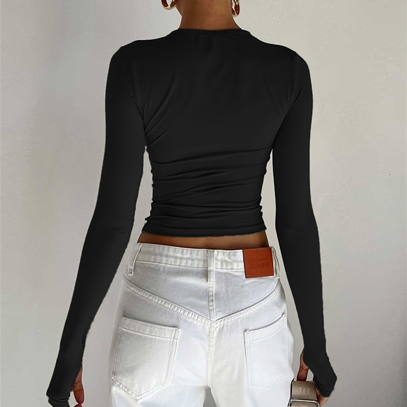 Fashion Women Tshirt Long Sleeve Crew Neck Solid Slim Fit Ladies Crop Top with Thumb Holes for Daily Streetwear Summer Camis250826ww