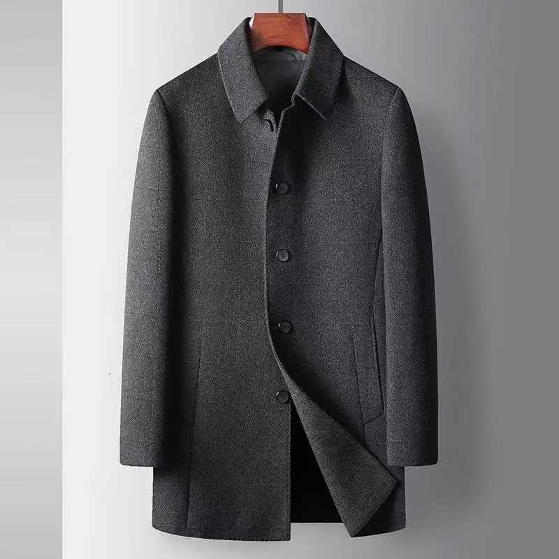 2025 Autumn and Winter New Mens Medium to Long Woolen Coat with Detachable Collar Down Inner Tank Thickened Warm Woolen CoatXJ250827