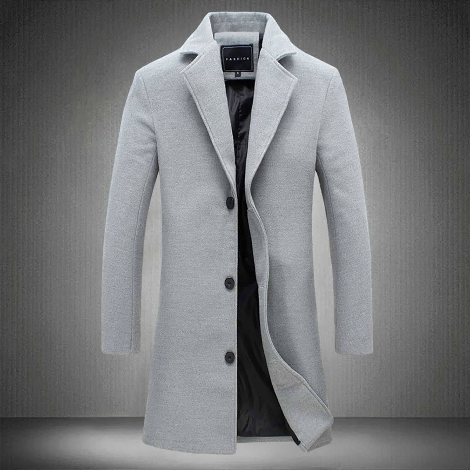 New Winter Mens Coat Fashionable Warm MidLength Windbreaker Mens Casual Wool Korean Style Slim WindbreakerXJ250827