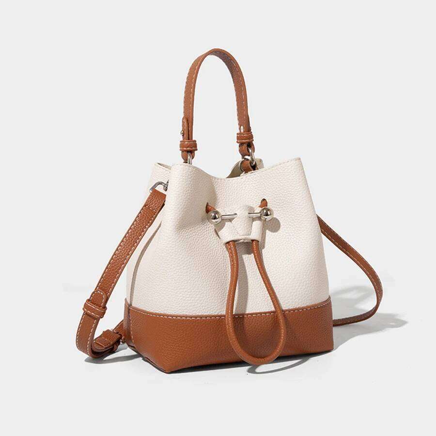 Designer Bags 2025 New Patchwork Women Bucket Pu Leather Drawstring Shoulder Korean Style Casual Light Youth Crossbody Bag Whole Sale Luxury Bag