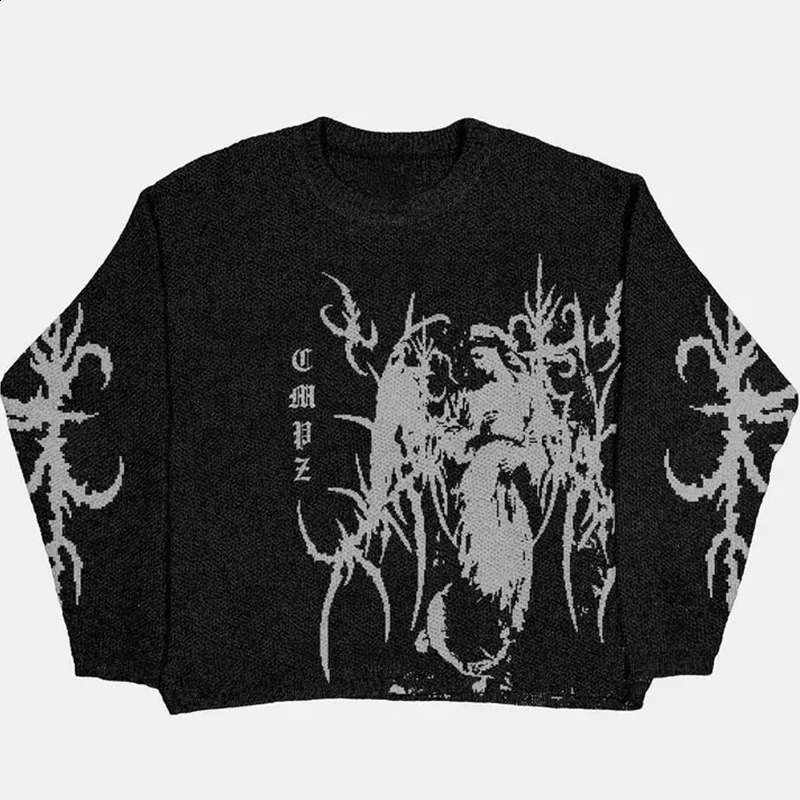 Y2k Hip Hop Wool Sweater Oversize Streetwear Knitwear Women Gothic Vintage Harajuku Pullovers Hallowmas Mens Jumper Knit 250827