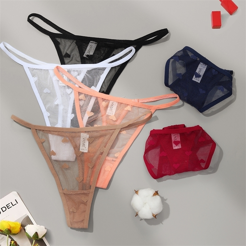 3PCS Lace Sheer Thong Panties Womens Sexy Low Waist Seamless Lingerie Heart See Through Mesh Underpants Intimates Lingerie250826