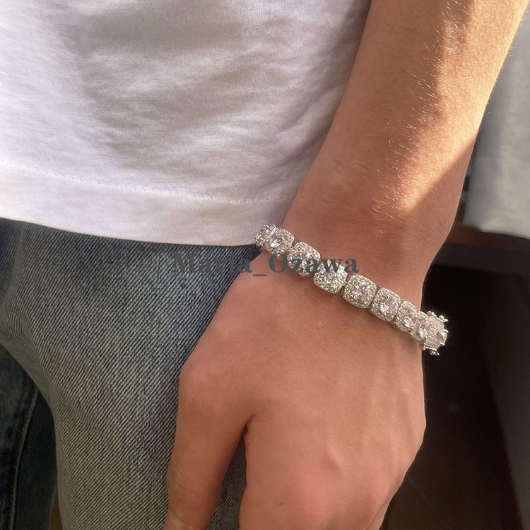 925 Silver Cuban Link Chain 10mm Wide Set Free Fire Large Moissanite Diamond Bracelet Hiphop Jewelry