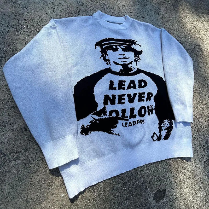Mens Vintage Knit Sweaters Winter Oversized Unisex Y2k Harajuku Oversized Pullovers Portrait Graphic Chic Aesthetics Streetwear 250815