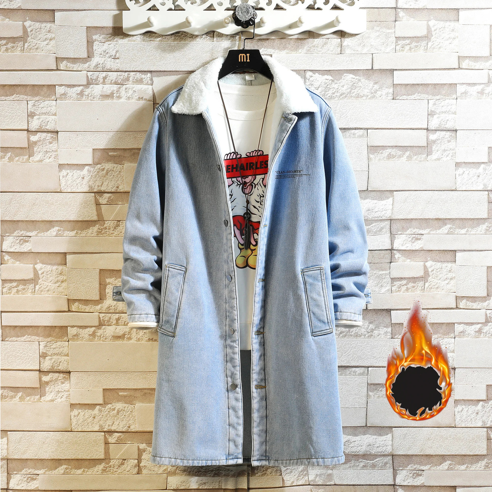 Mens Long Style Denim Jacket Men Fleece Winter Coat Man Blue Retro Male Classic Thick Wool Liner Outerwear 250827