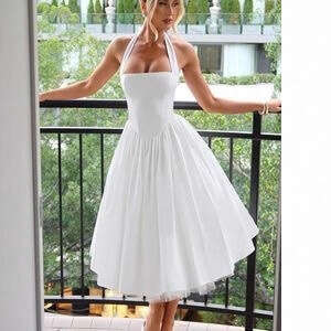 Bestseller 2025 Early Spring New Two-Tone Halter Neck Hard Mesh Long Tie Sexy Dress Ddmylion