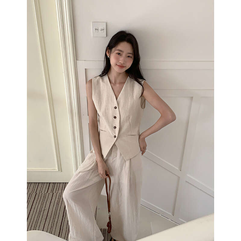 Bestseller Korean Style Commuting Tencel Vest For Women + Summer Straight Casual Pants Two-Piece Set Ddmylion
