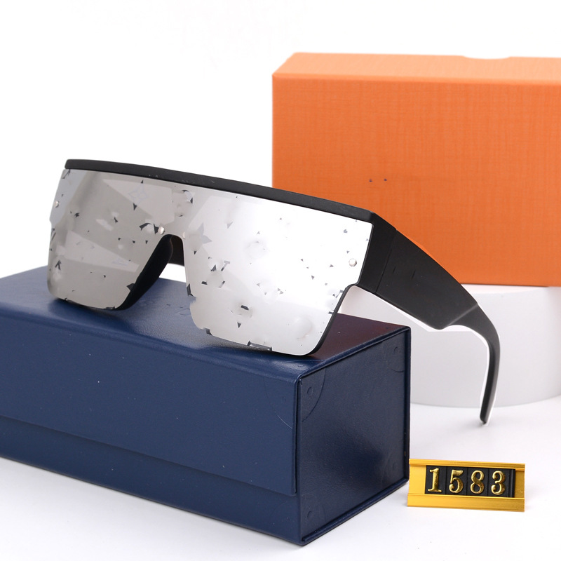 New Square Fashion Sunglasses for Men Women Black Frame Silver Mirror Flower Letter Lens Driving Brand Sun glasses Outdoor Sports Eyewear With Box