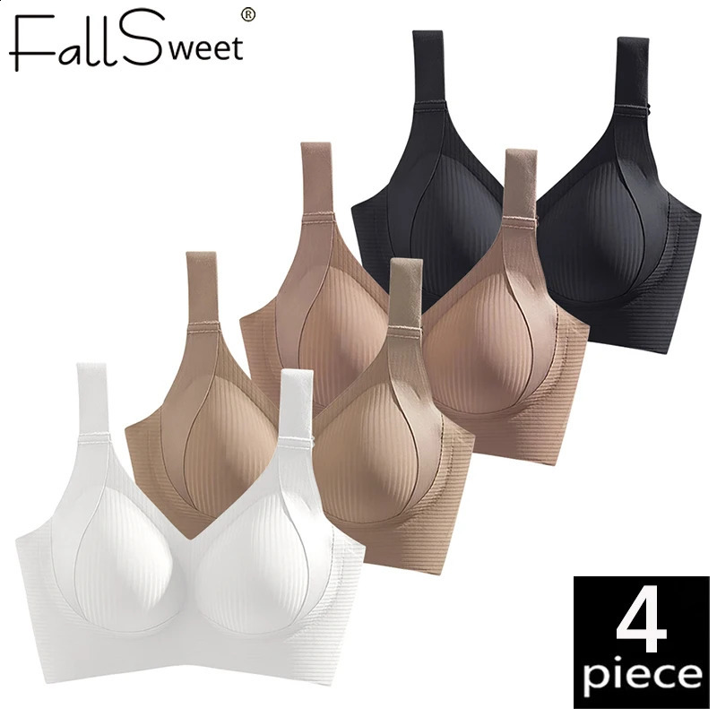 FallSweet 4PC Seamless Wireless Bras for Women Large Size Push Up Bra Comfort Underwear AntiSagging Bralette Female Lingerie250827