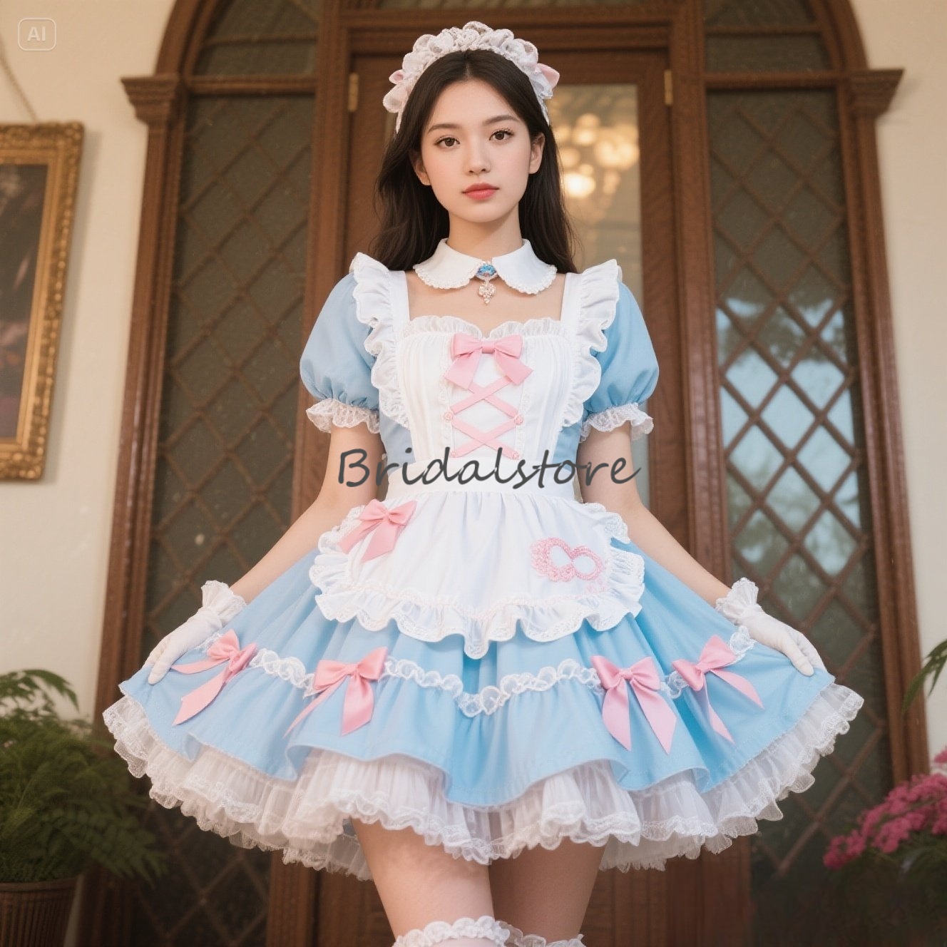 Sexy Blue With White Lolita Prom Dress 2025 Frilly Cosplay Maid Evening Dress Elegant Birthday Cocktail Party Wear Costume Special Occasion Dress