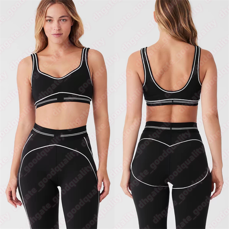 Designer Yoga Set Womens White Striped Low Back Sports Yoga Bra Set Tank Top Pants Running Fitness Gym Pilates Set Womens Set