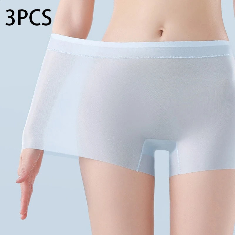 3pcs Summer Ice Silk Ultrathin Quickdrying Boxer Brief Women Seamless High waist Panties Plus Size Female Safety Underwear250826