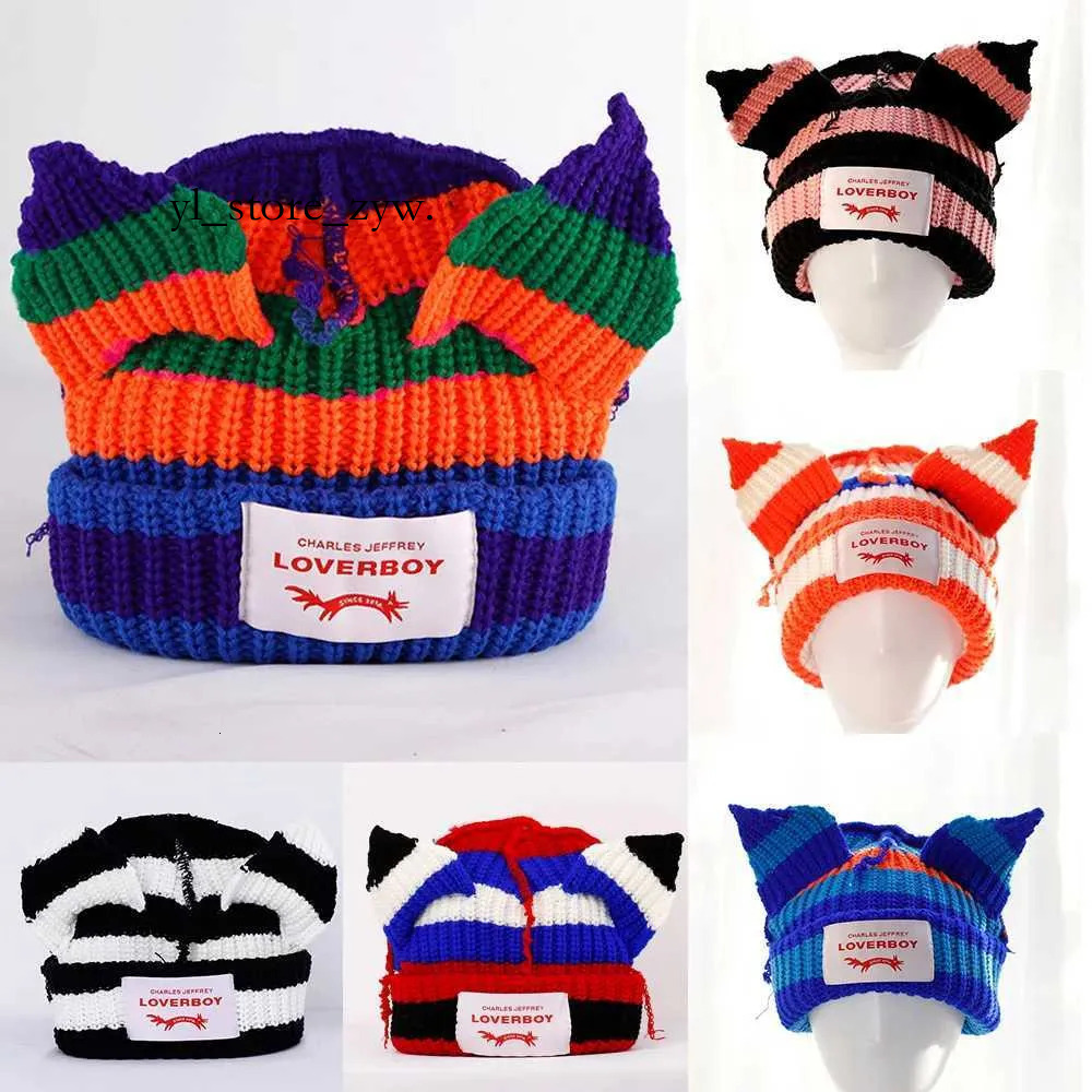 Vente chaude 2025 TRENDY Y2K Streetwear Lover Boy Beanie Unisexe Cat Oreau tricot Coup de crâne chaud Chat d'hiver chaud pour femmes hommes décon