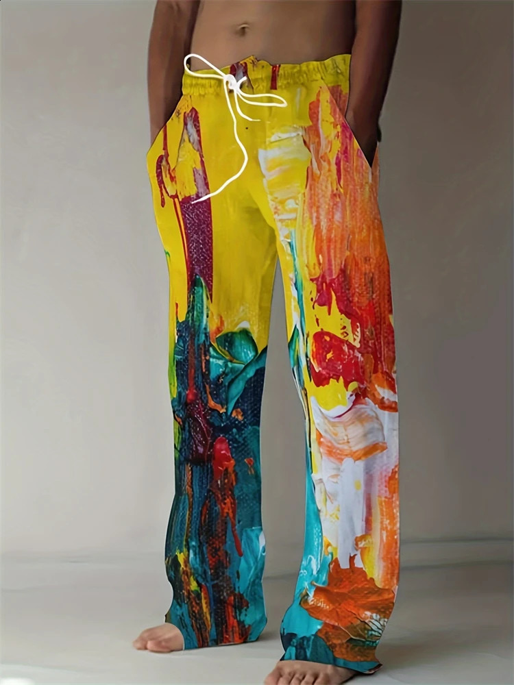 2025 Spring And Summer Graffiti Drawstring Long Mens Sweatpants 3D Printed Beach Pants Mens And Ground Casual Pants250826