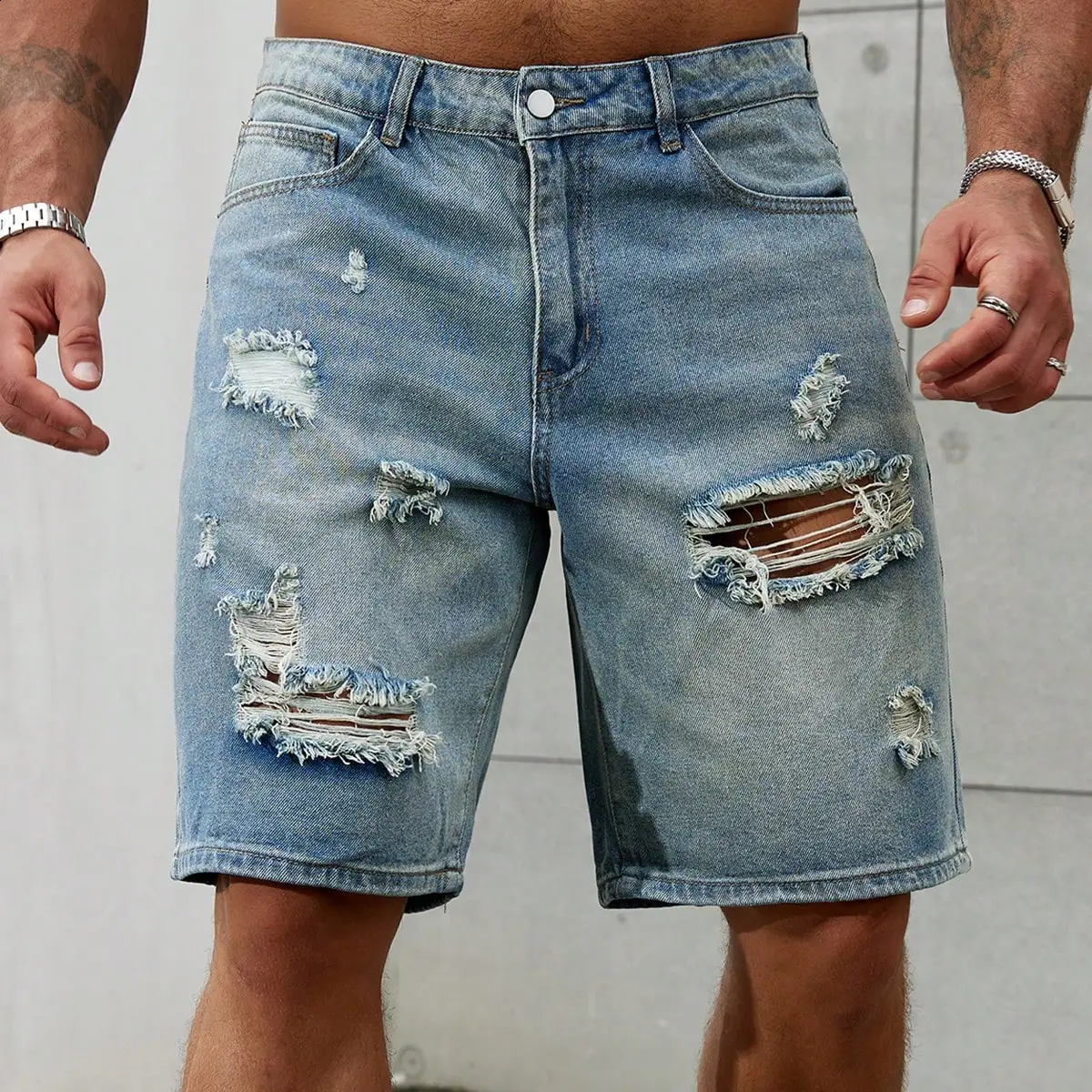 Casual High Stretch Mens Denim Shorts For Men Ripped Hole Jeans Summer Cotton Shorts Breathable Denim Streetwear Male Shorts 250827